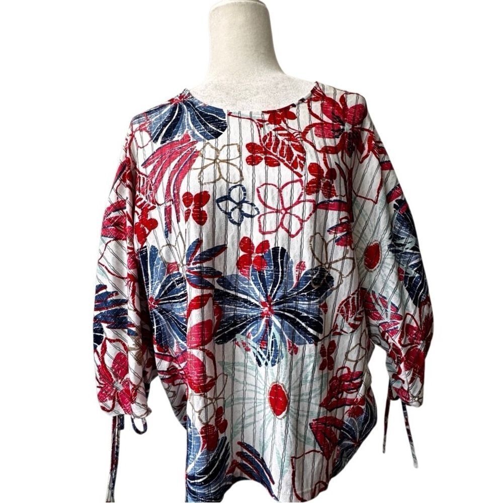 Anthropologie Eva Franco Retro Floral Top Tie Sleeves Bat Wings SZ 8 NEW - Picture 11 of 11